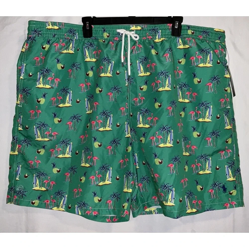NWT Men's Polo Ralph‎ Lauren Green Tropical Print Lined Swim Trunks 4XLT Tall